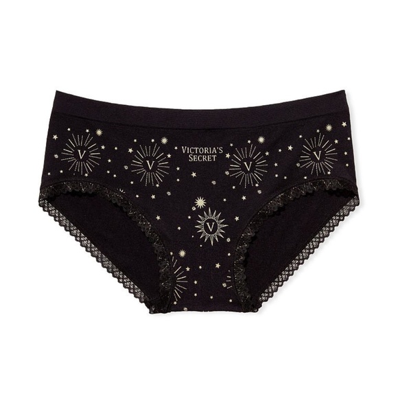 Victoria's Secret Seamless Foil Hiphugger Panty Black with Foil Graphic NEW - Picture 3 of 3